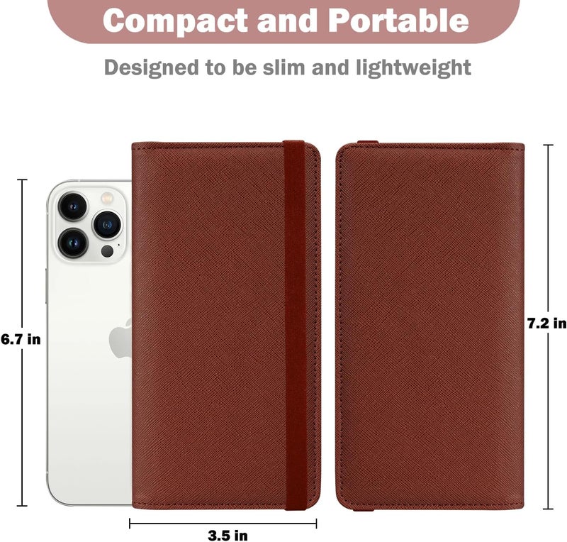 Hot Cool Checkbook Cover with Elastic Band - Premium Leather Clear PVC Divider Durable, Compact, and Multi-Functional Holder Wallet Case for Man and Woman, Cross - Brown - Image 4